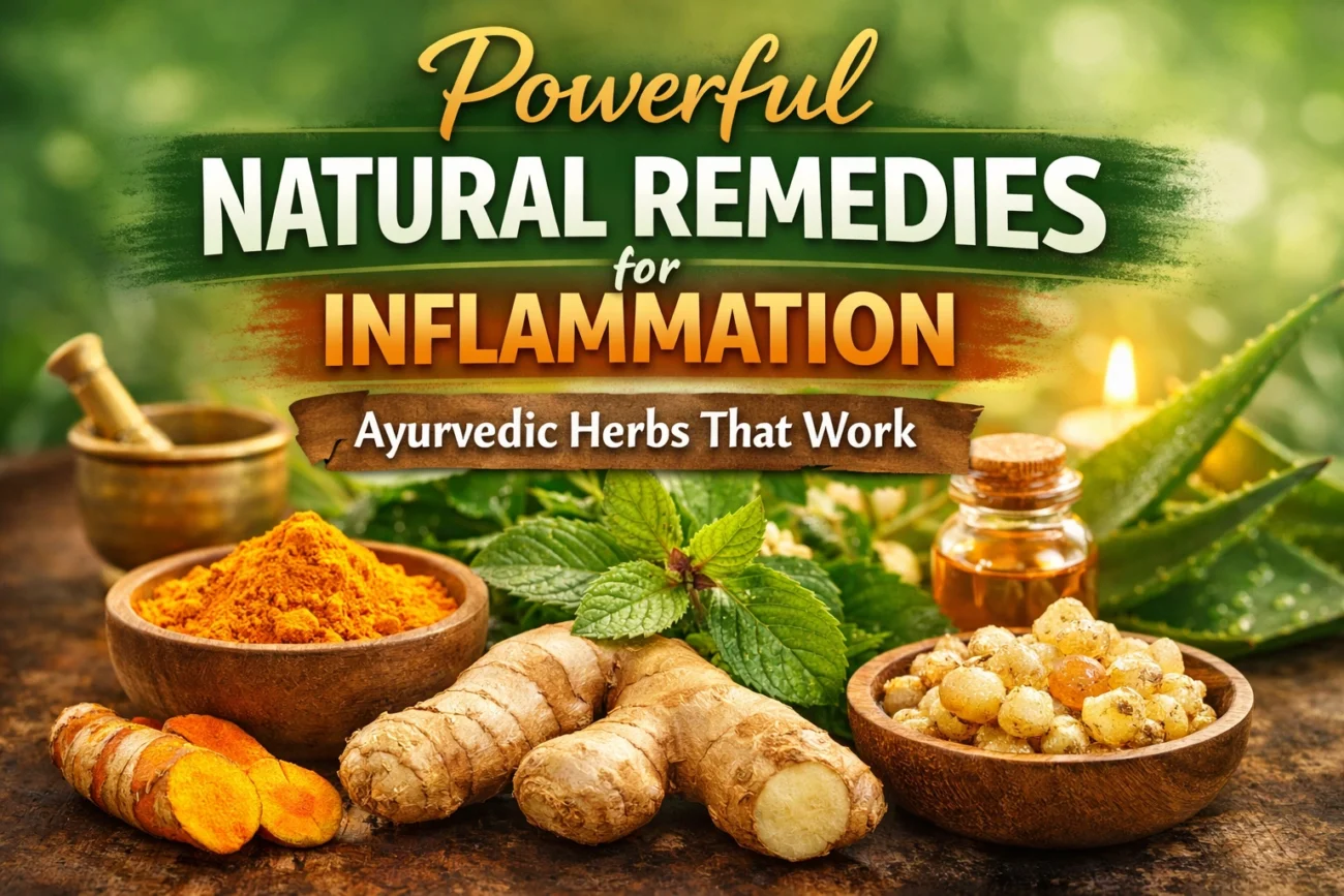 “Natural remedies for inflammation with Ayurvedic herbs like turmeric, ginger, tulsi and aloe vera”